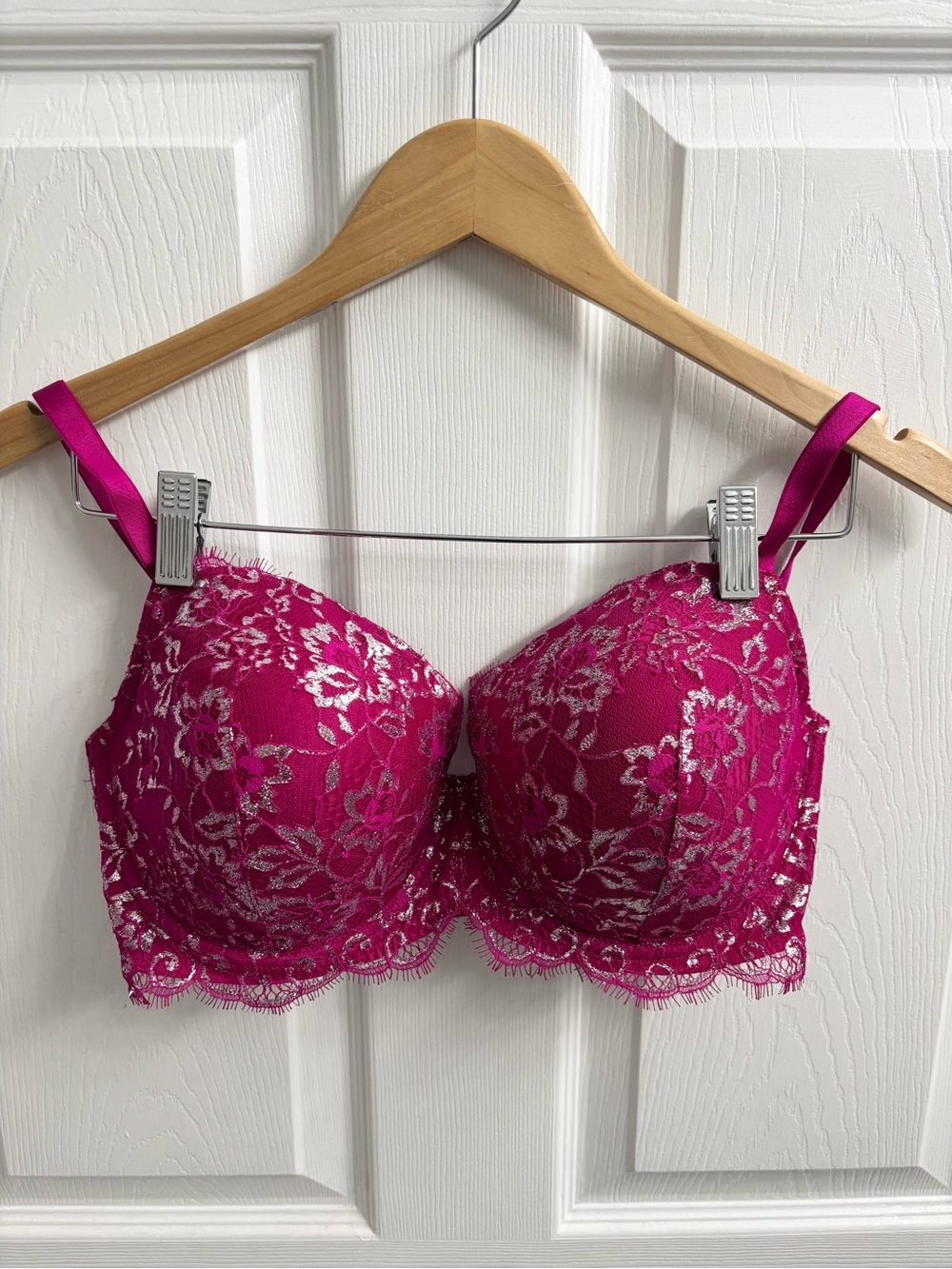 Victoria’s Secret Dream Angels Lined Demi Bra 36DDD Pink Fuschia Silver Lace